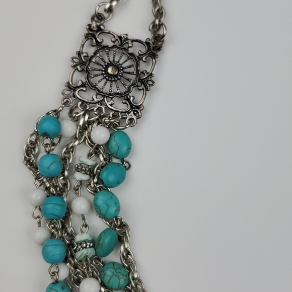 Teal & Silver layered Necklace - Picture 2 of 4